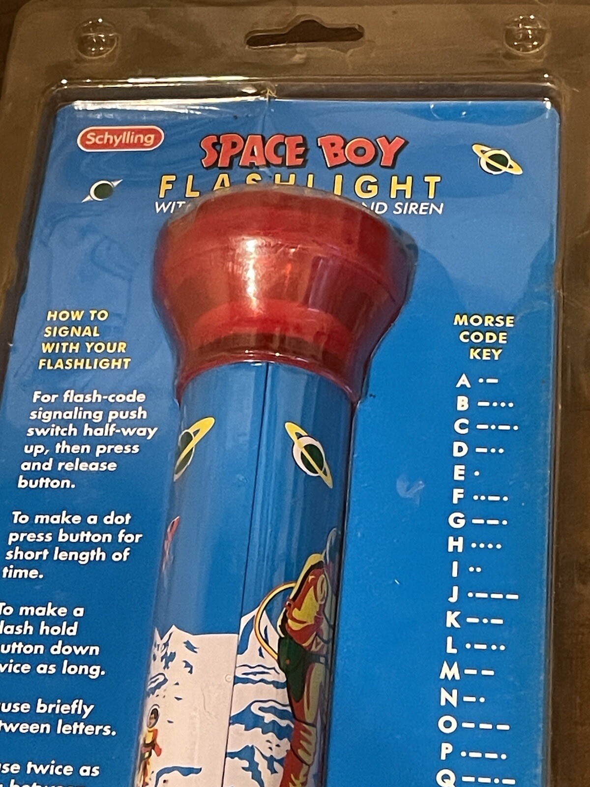 Schylling Space Boy Flashlight w/ Signal Button & Siren New In Packaging 2003
