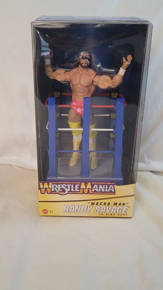 WWE “MACHO MAN” RANDY SAVAGE IN RING CART WRESTLEMANIA III FIGURE MATTEL