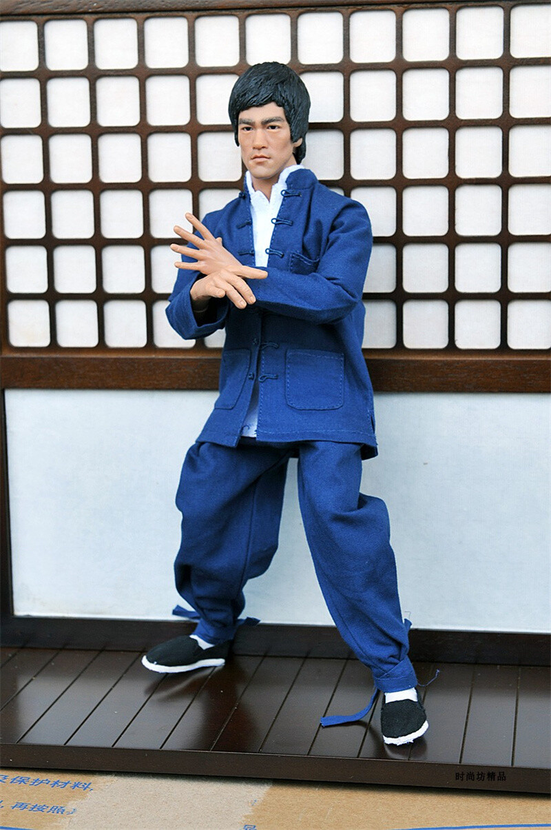 Stock Bruce Lee 1/6 Blue Long Sleeve Tang Suit Yip Man Kung Fu Clothes New