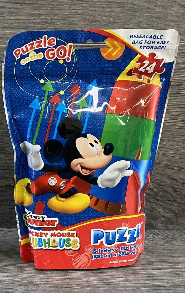 Disney Mickey Mouse 24pc Puzzle On The Go! 15”x11.25” Resealable Bag Brand New