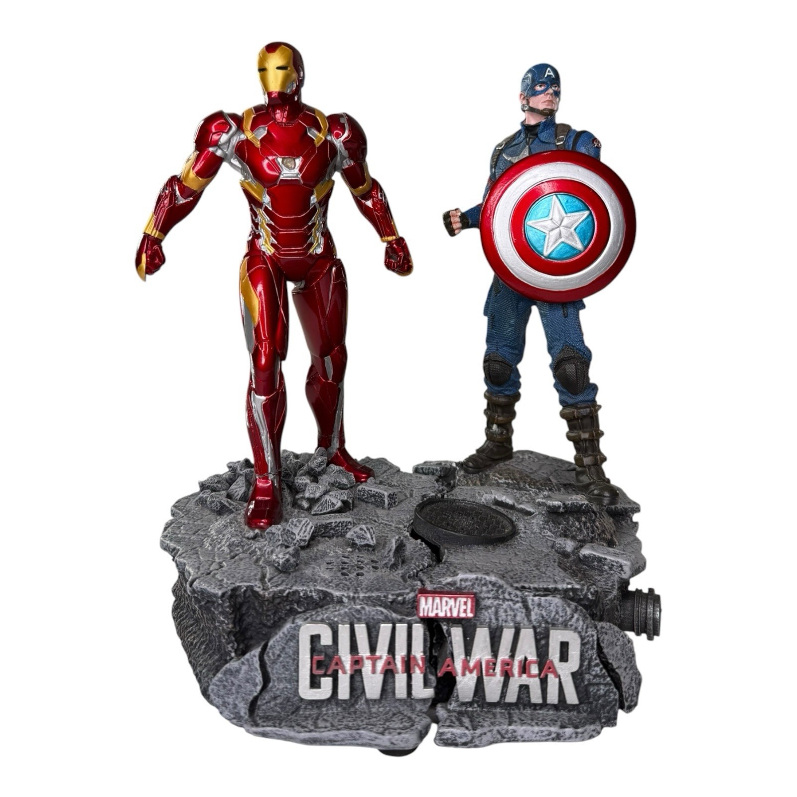 Marvel Captain America Civil War Iron Man Captain America Statue Figure Repaired