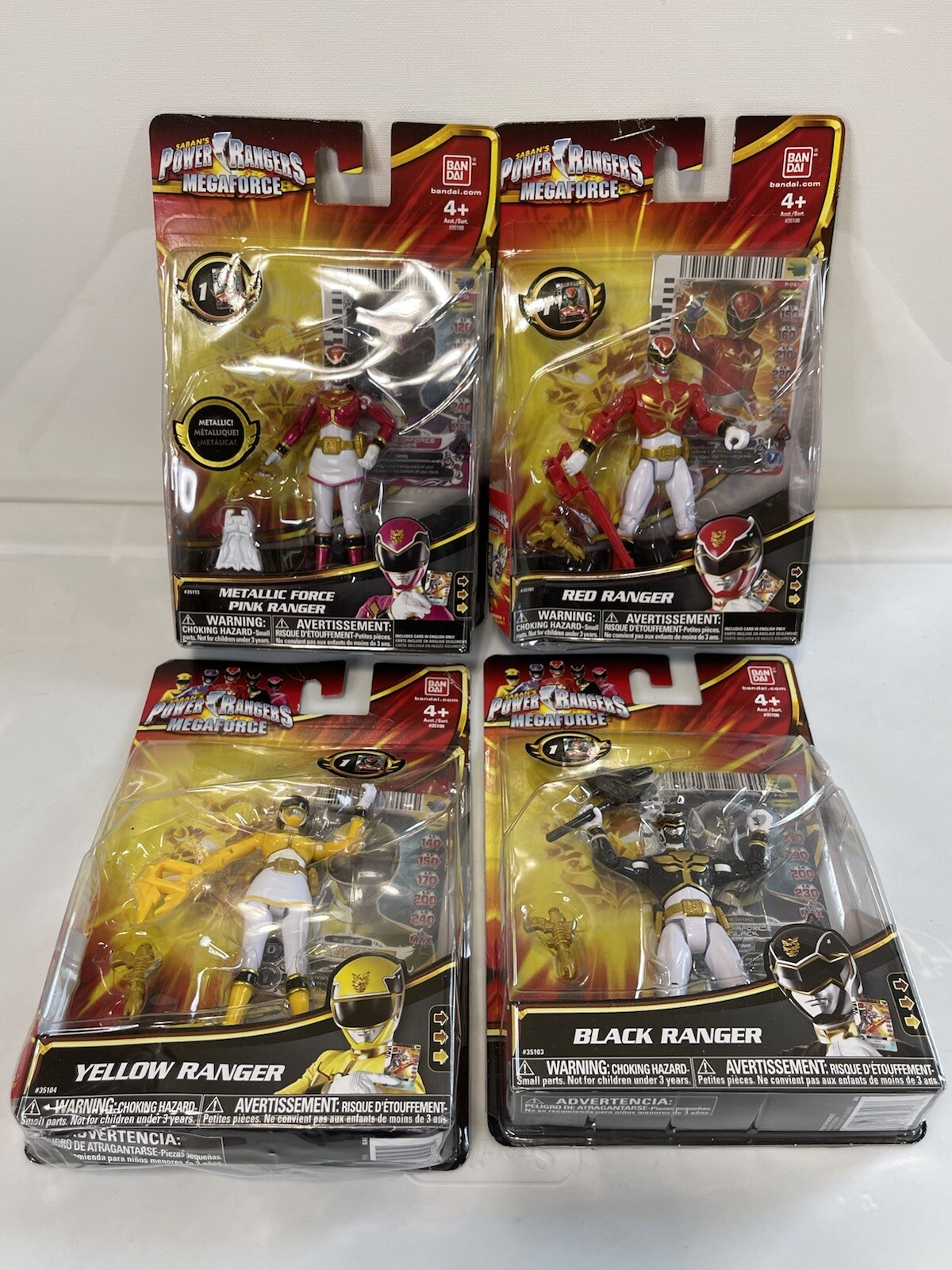 Power Rangers 4 Figures MOC – Red, Black, Pink, Yellow Carded Rangers