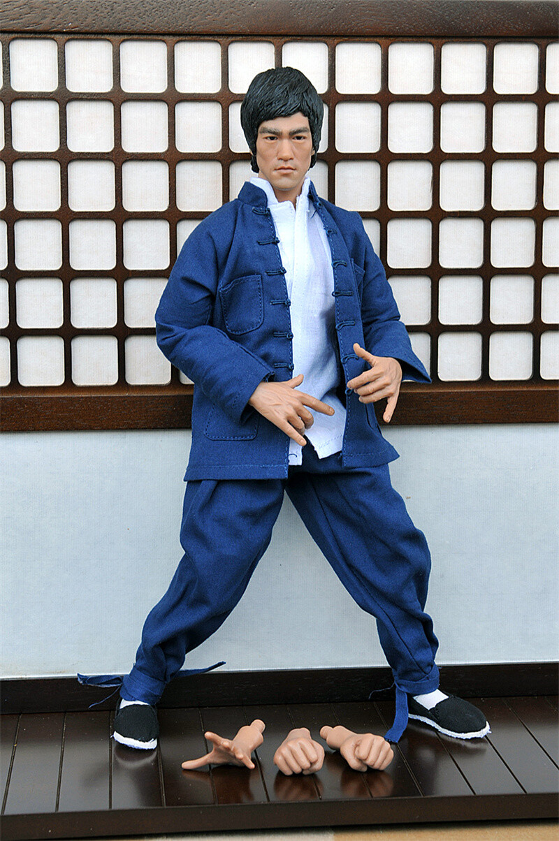 Stock Bruce Lee 1/6 Blue Long Sleeve Tang Suit Yip Man Kung Fu Clothes New