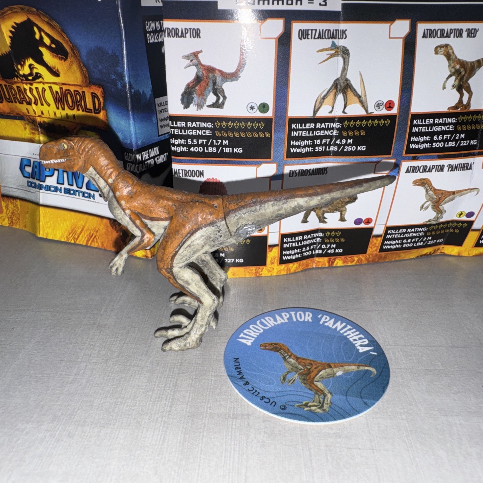 Jurrasic World Captivz Dominion Atrociraptor Panthera Mini Dinosaur With Token