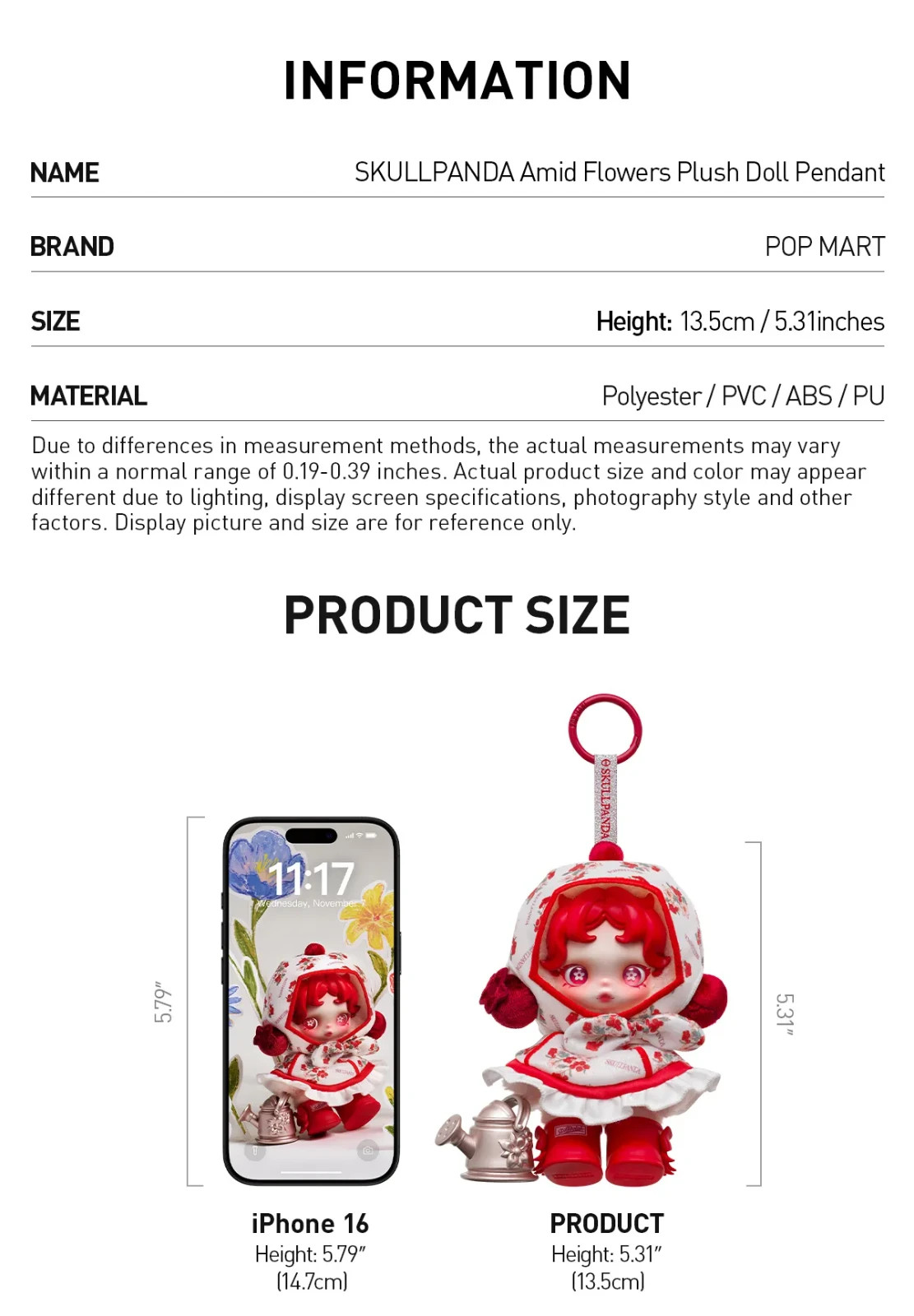 Authentic Pop Mart SKULLPANDA Amid Flowers Plush Doll Pendant