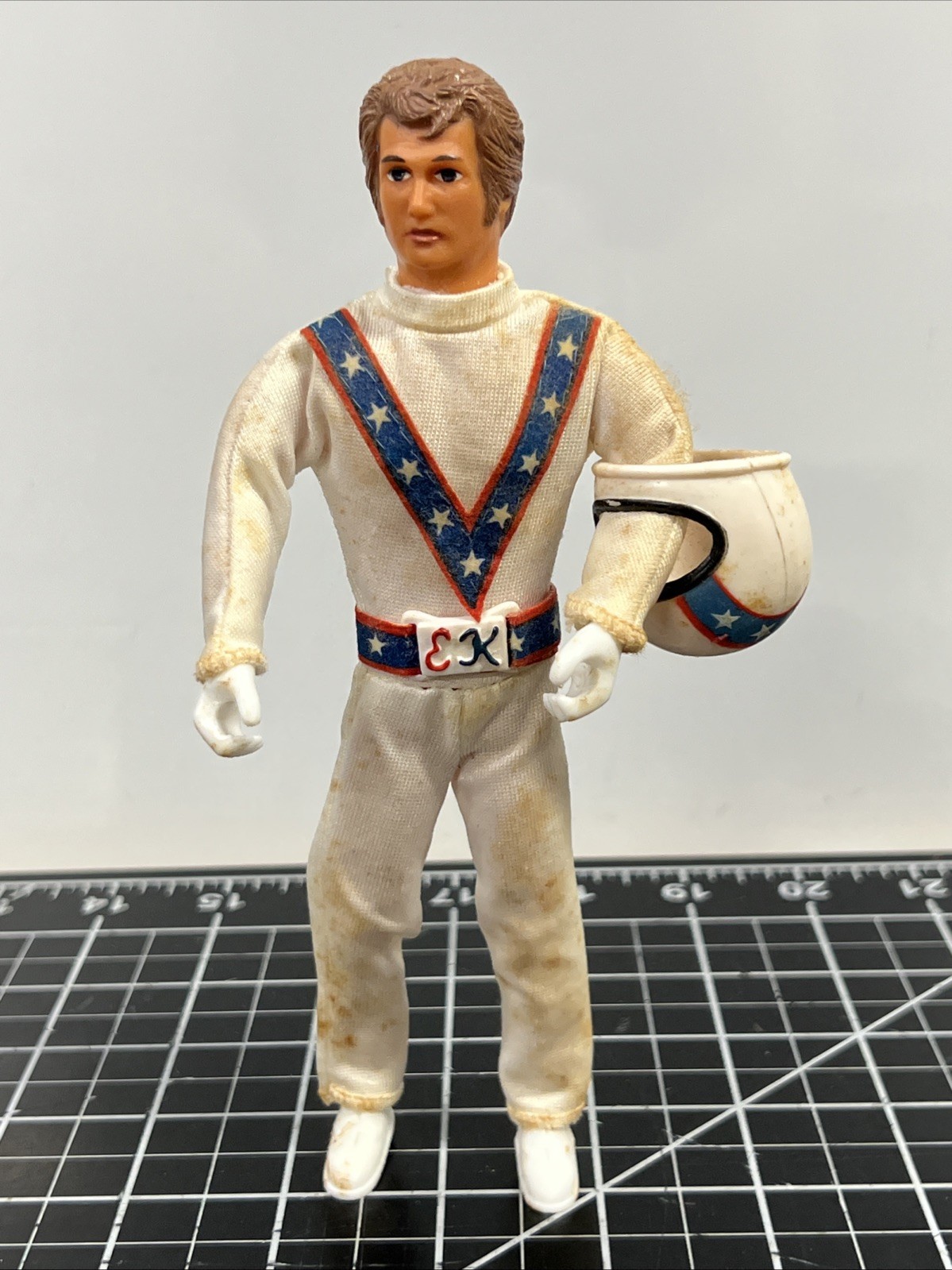 1972 Ideal Toys Evel Knievel Figure Bendy Rubber w/ Shoes Helmet Belt VTG 1970s