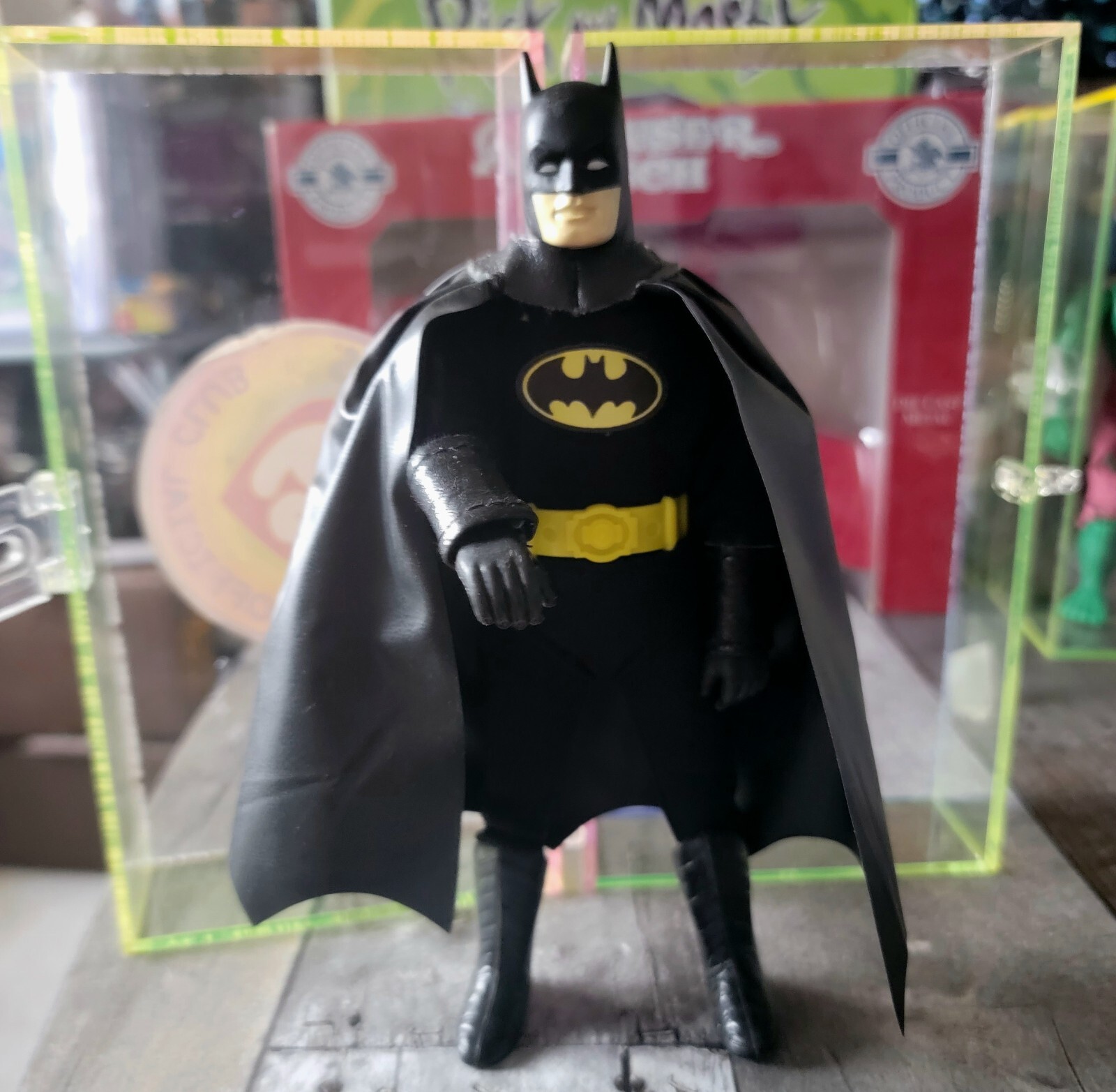 BATMAN 8in figure black suit – Vintage, Yellow Bat Symbol and Belt