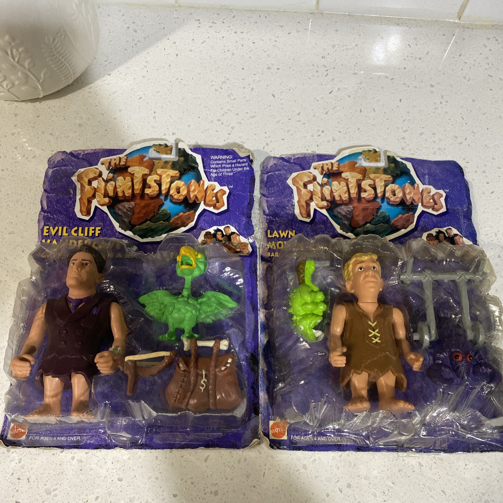 Vintage The Flintstones 1993 Mowing Barney & Evil Cliff Vandercave Toy