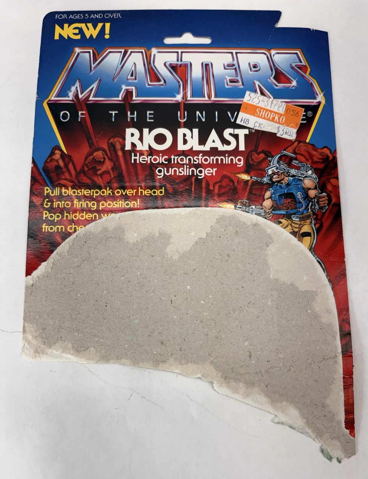 Vintage 1986 MOTU Rio Blast Action Figure, Weapon, Mini Comic, Partial Card Back