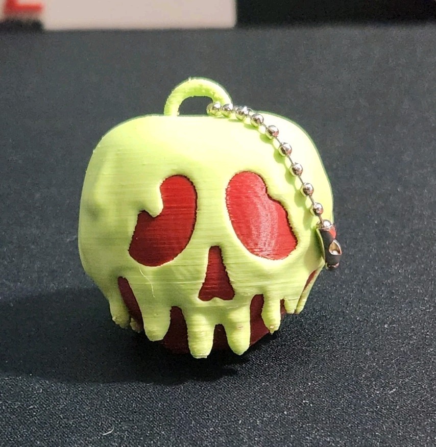 Evil Queen Poisoned Apple Keychain, 3D Printed PLA, 1.5″