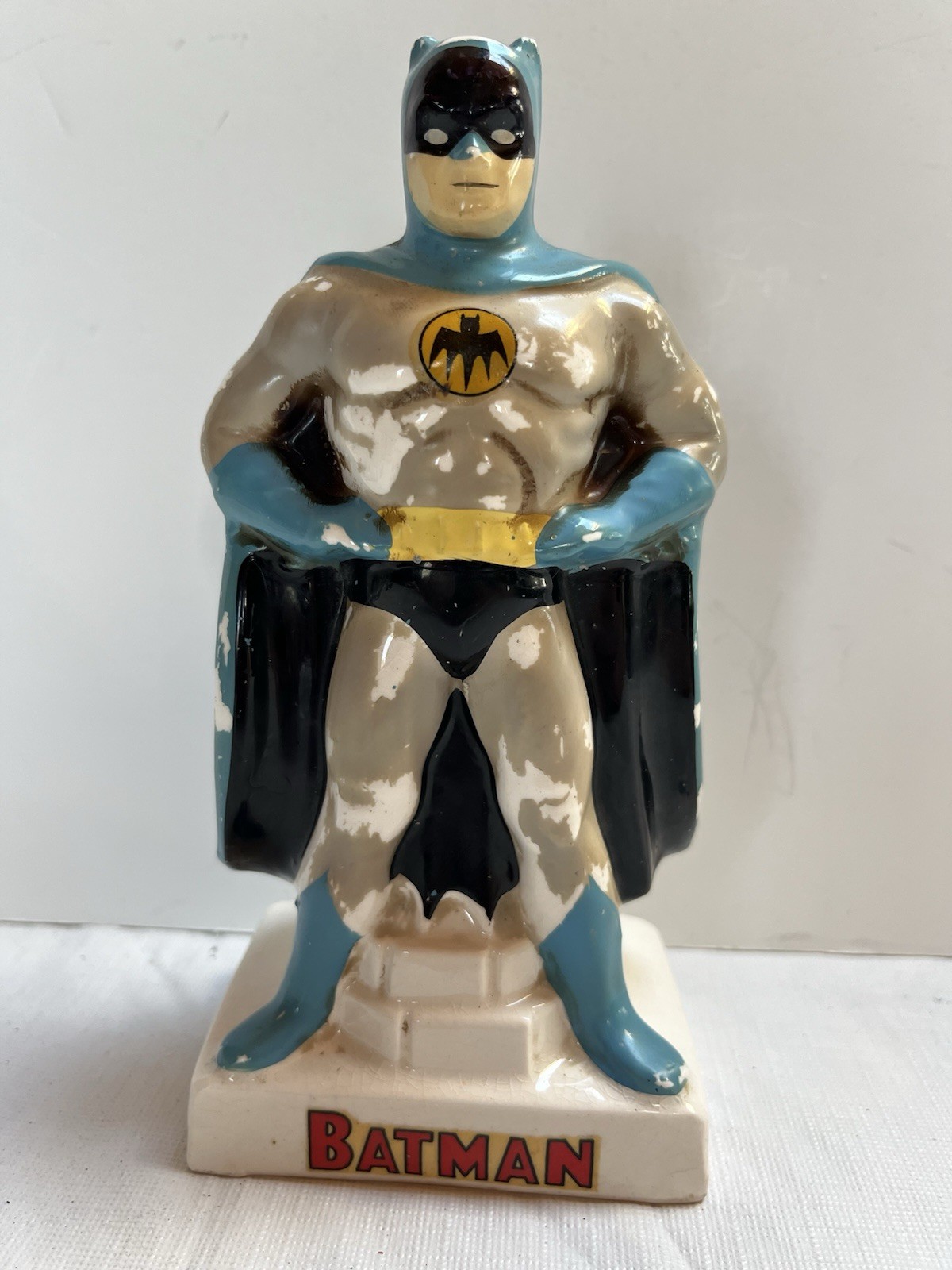 Vintage 1966 National Periodical Publication Ceramic BATMAN Coin BANK w/ Stopper