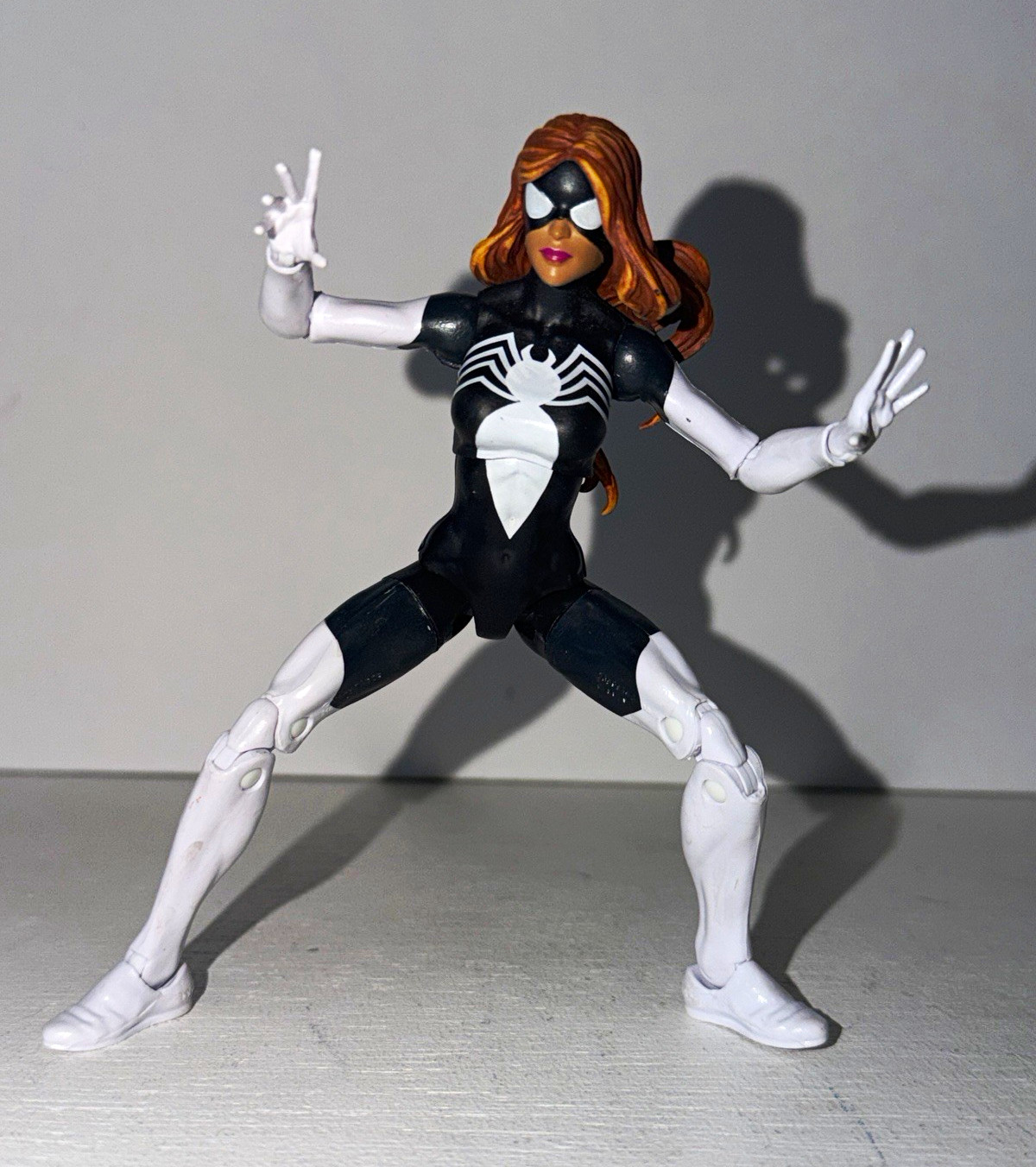 Spider-Woman Action Figure, Marvel Legends – Black/White Suit, Red Hair,