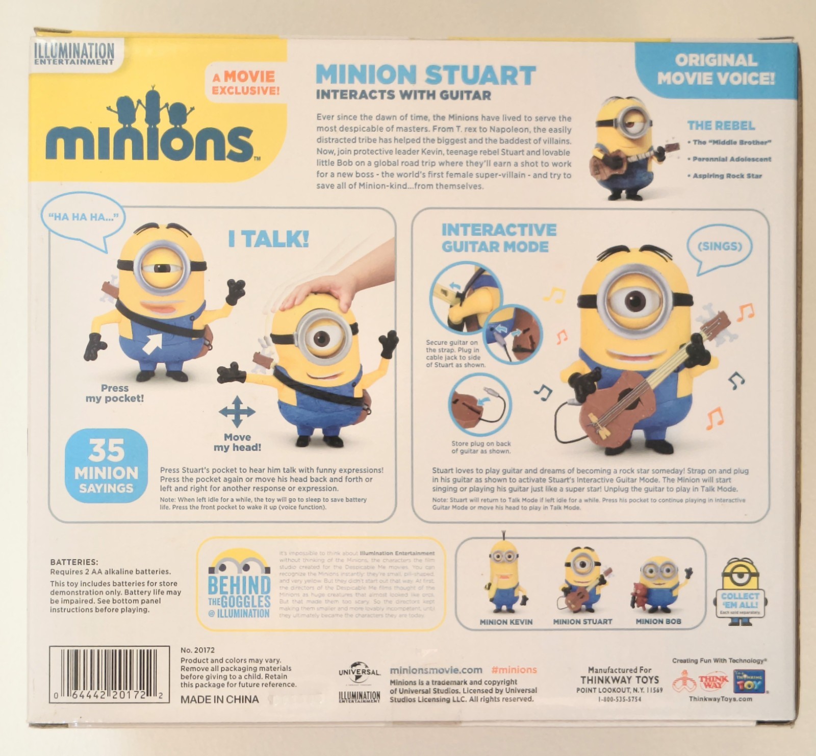 Minions Stuart Interacts with Guitar Talking Large Figure In Working Condition
