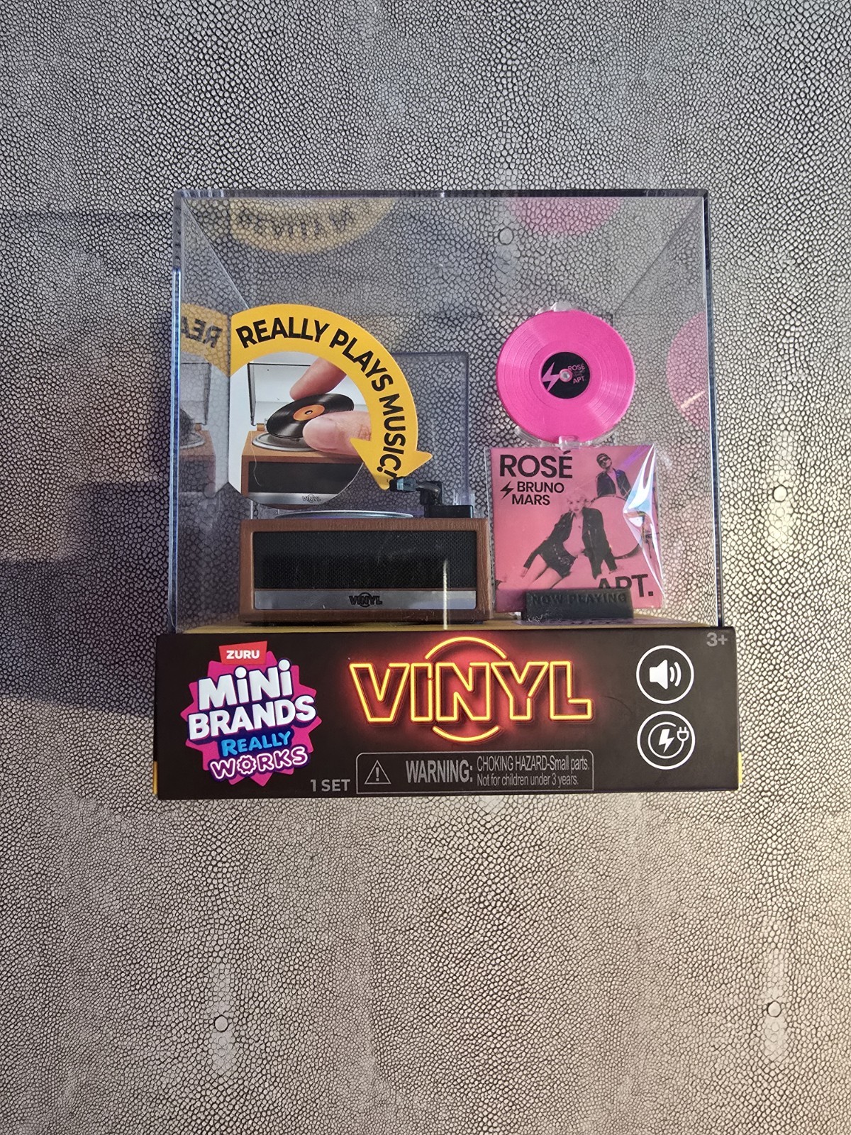 Sealed Zuru Mini Brands Vinyl Toy Record Player Really Works Bruno Mars Rose