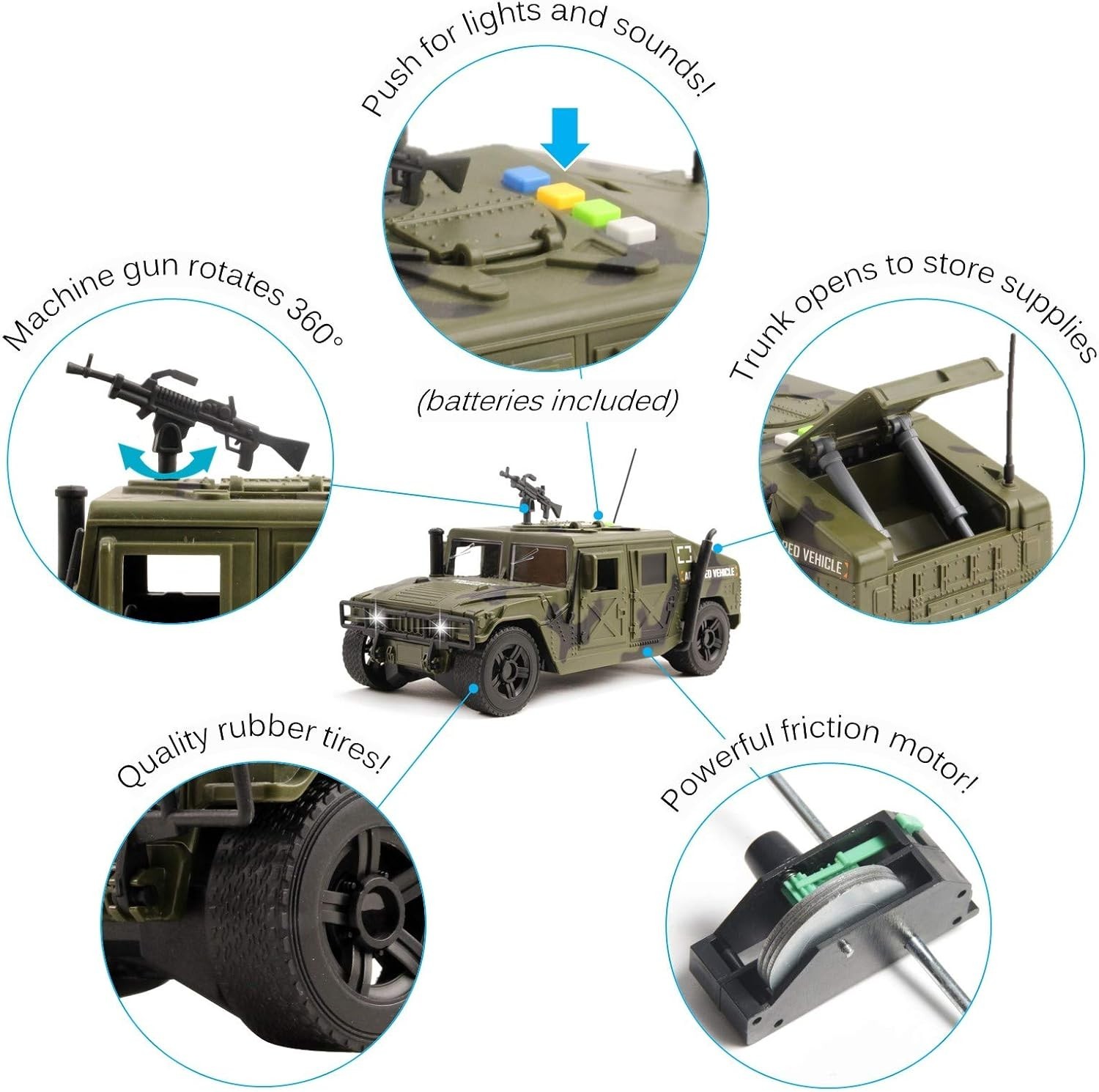 New U.S. Army Jungle Patrol Humvee Friction Light & Sound 1:16 Truck