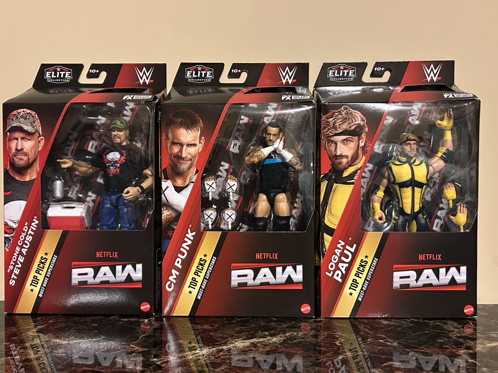 WWE Mattel Elite Top Picks Netflix Raw Stone Cold-CM Punk-Logan Paul