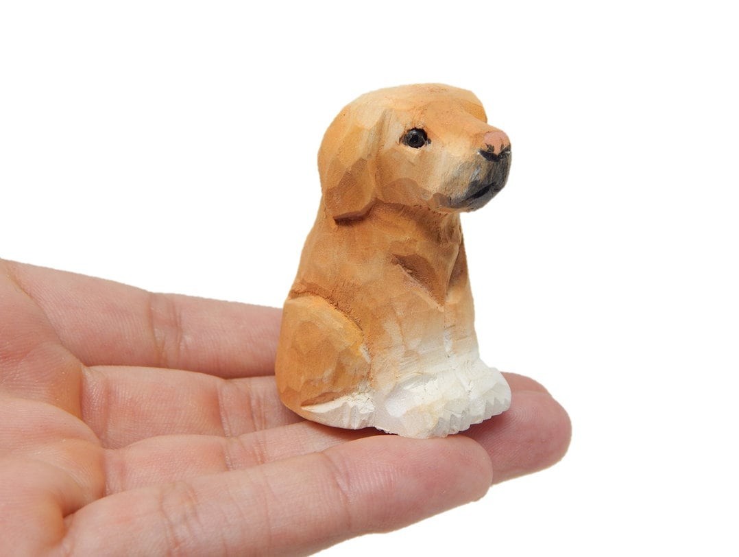 Labrador Retriever Dog Puppy Figurine – Miniature 2 Inch Wooden Carving Handmade