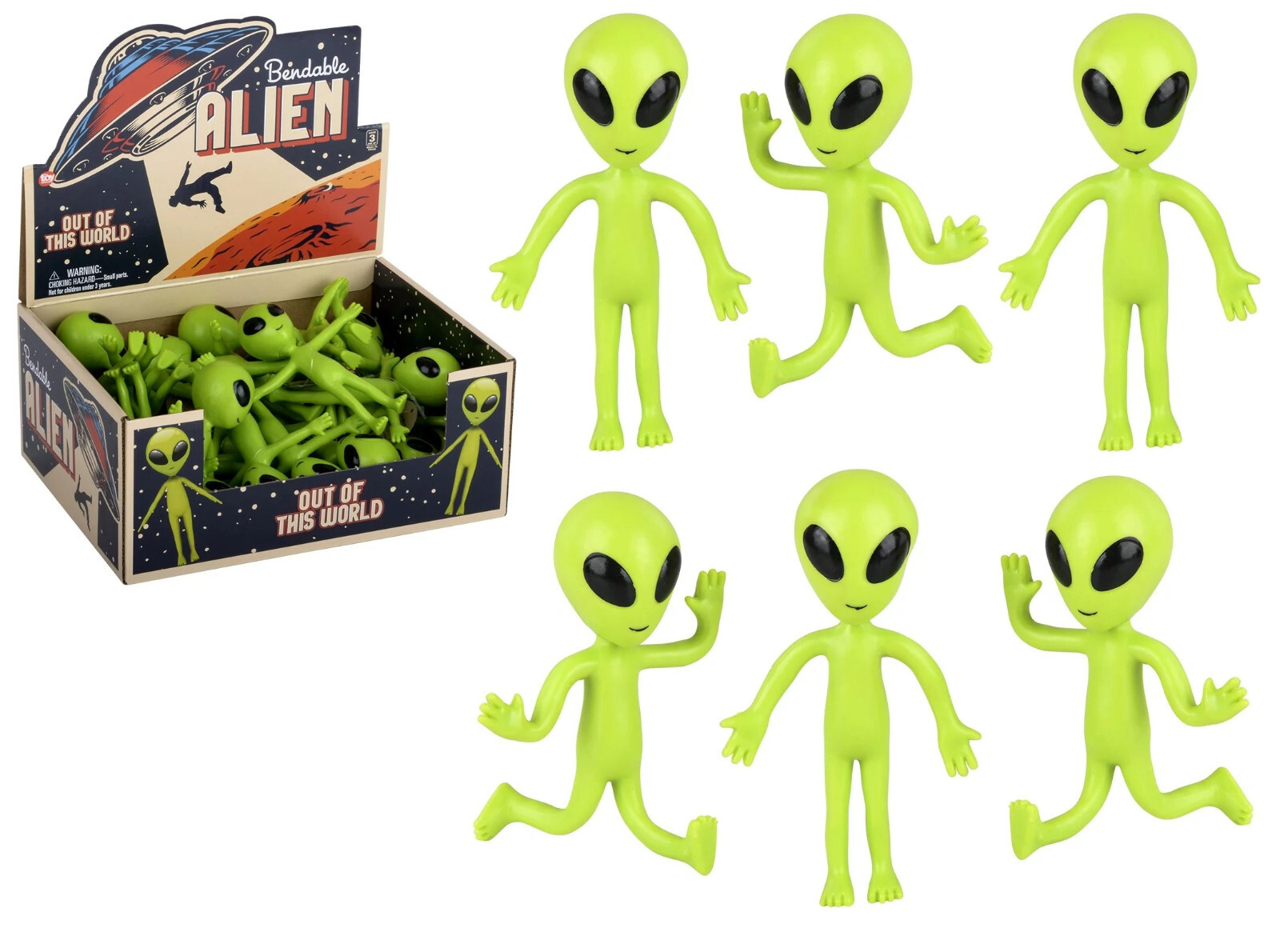 Bendable Rubber Neon Green Aliens – 24 Pack. (4″) Action Figures Bendable UFO