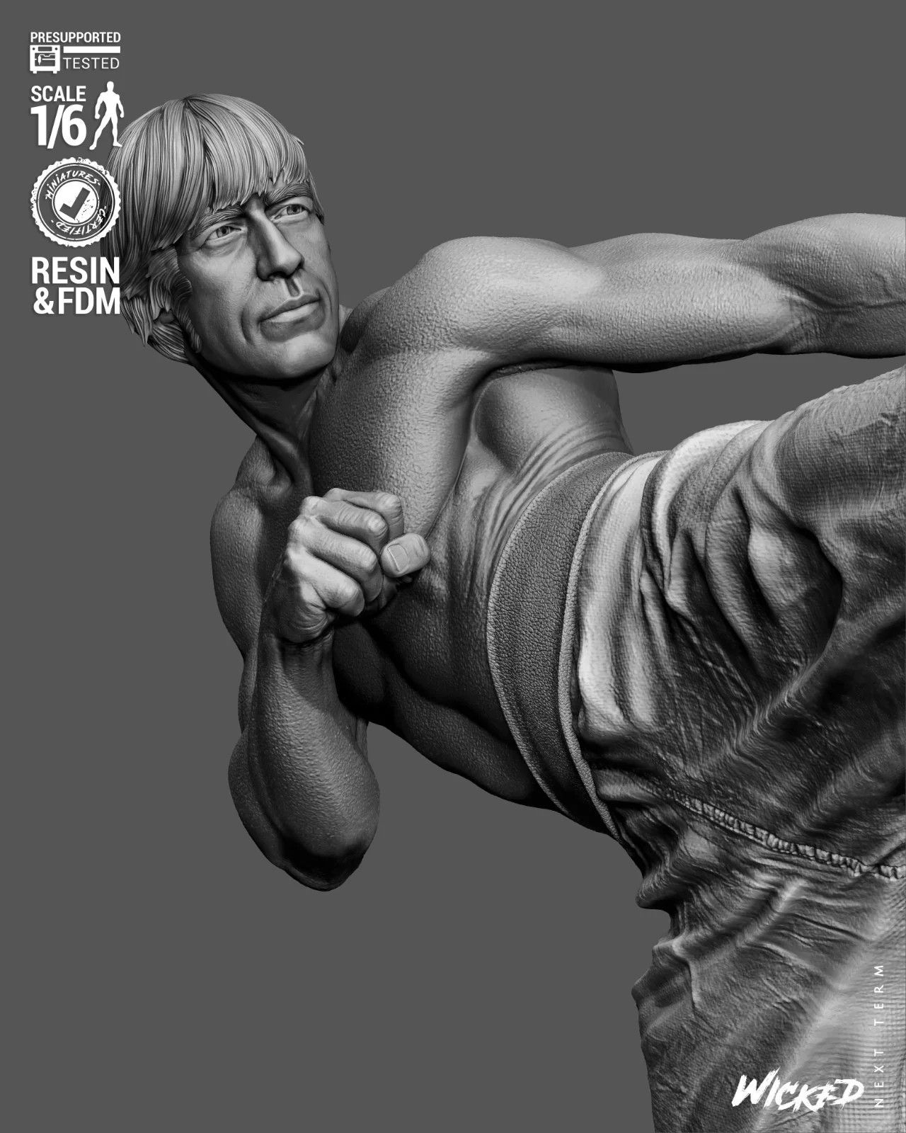 3D Printed 16K Wicked – Chuck Norris Statue unpainted Fan Made 1:6 Scale
