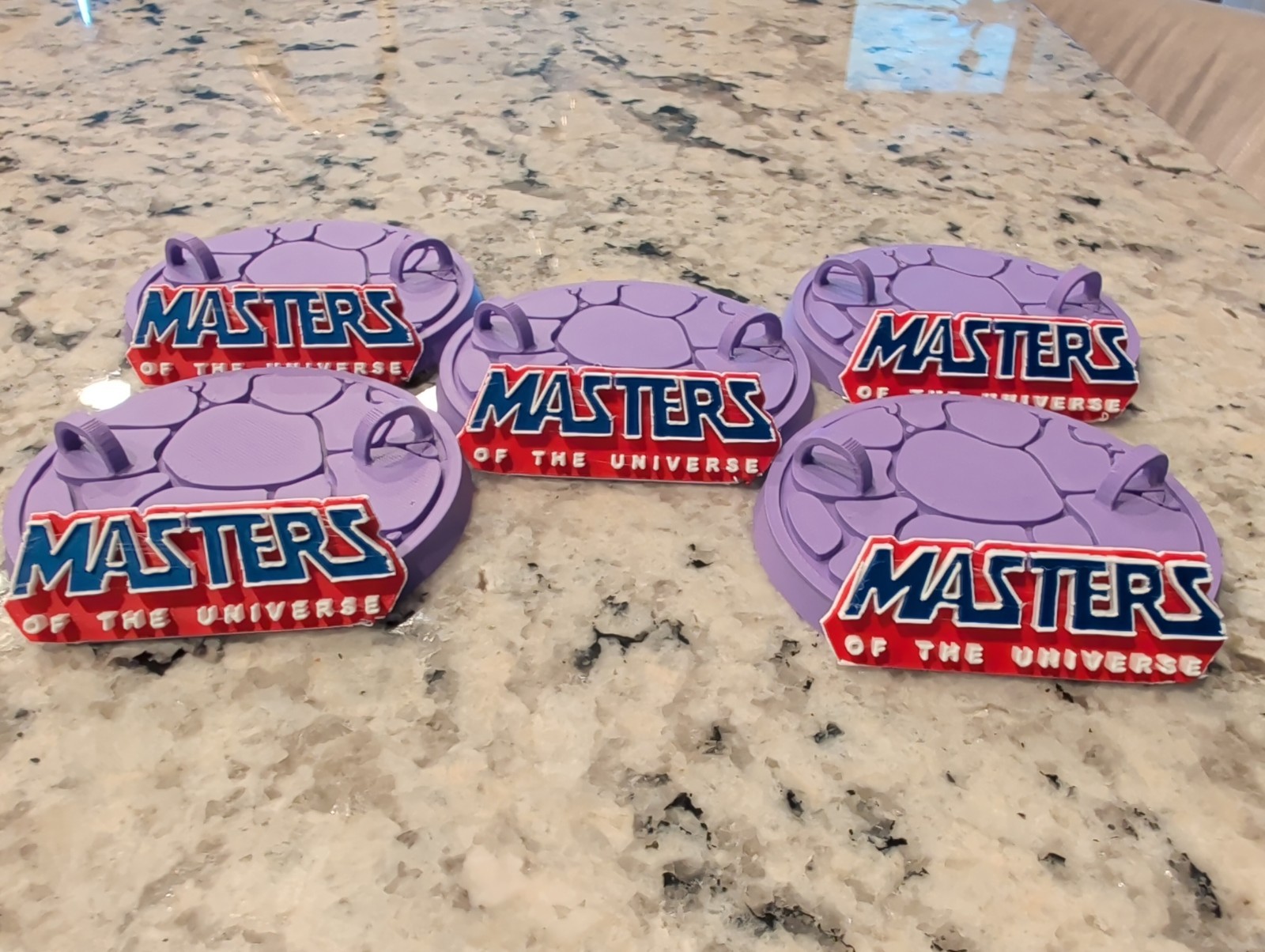 Full Color Set of 5 Masters of the Universe Figure Stands. Purple Or Green.