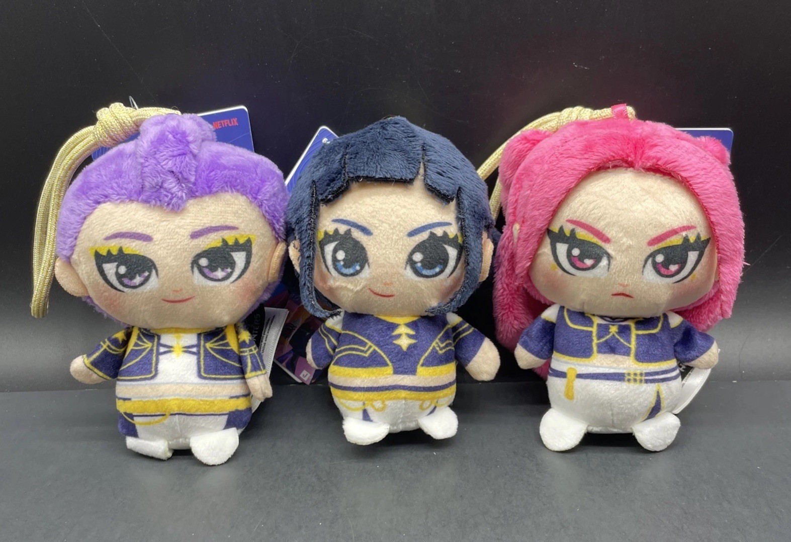 3 Jazwares KPop Demon Hunters Plush Hanger Rumi, Zoey, Mira Complete Set