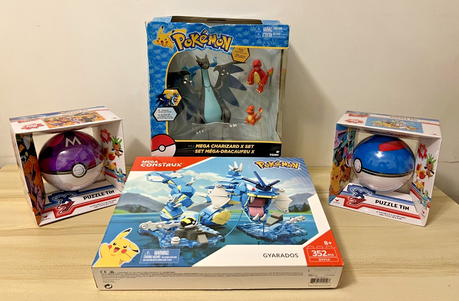 Pokemon Mega Charizard X Exclusive Figure 3-Pack Set, Puzzle Tins, Mega Construx