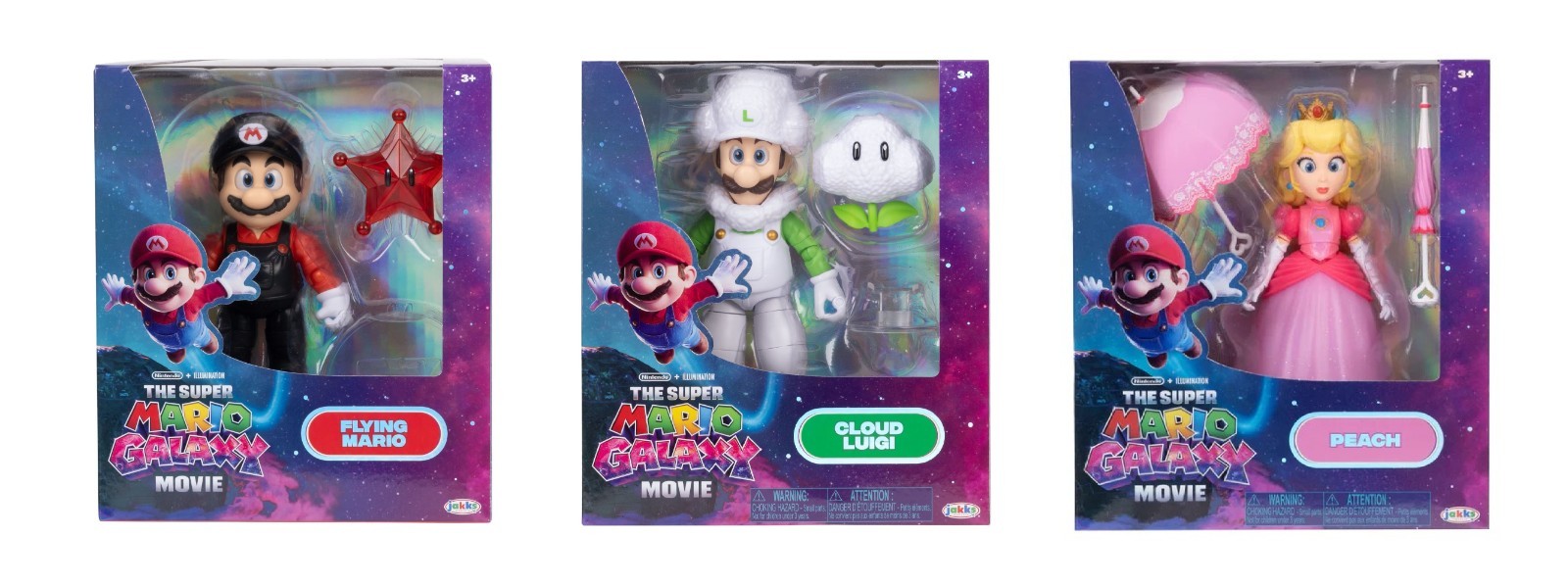 Jakks Super Mario Galaxy 5″ Figures Lot of Three (Cloud Mario+ CloudLuigi+ Peach