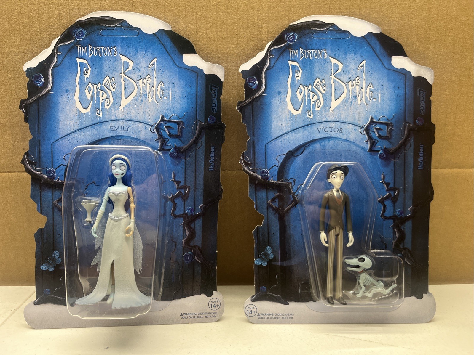 SUPER 7 THE CORPSE BRIDE VICTOR, EMILY, REACTION FIGURE SET , new sealed