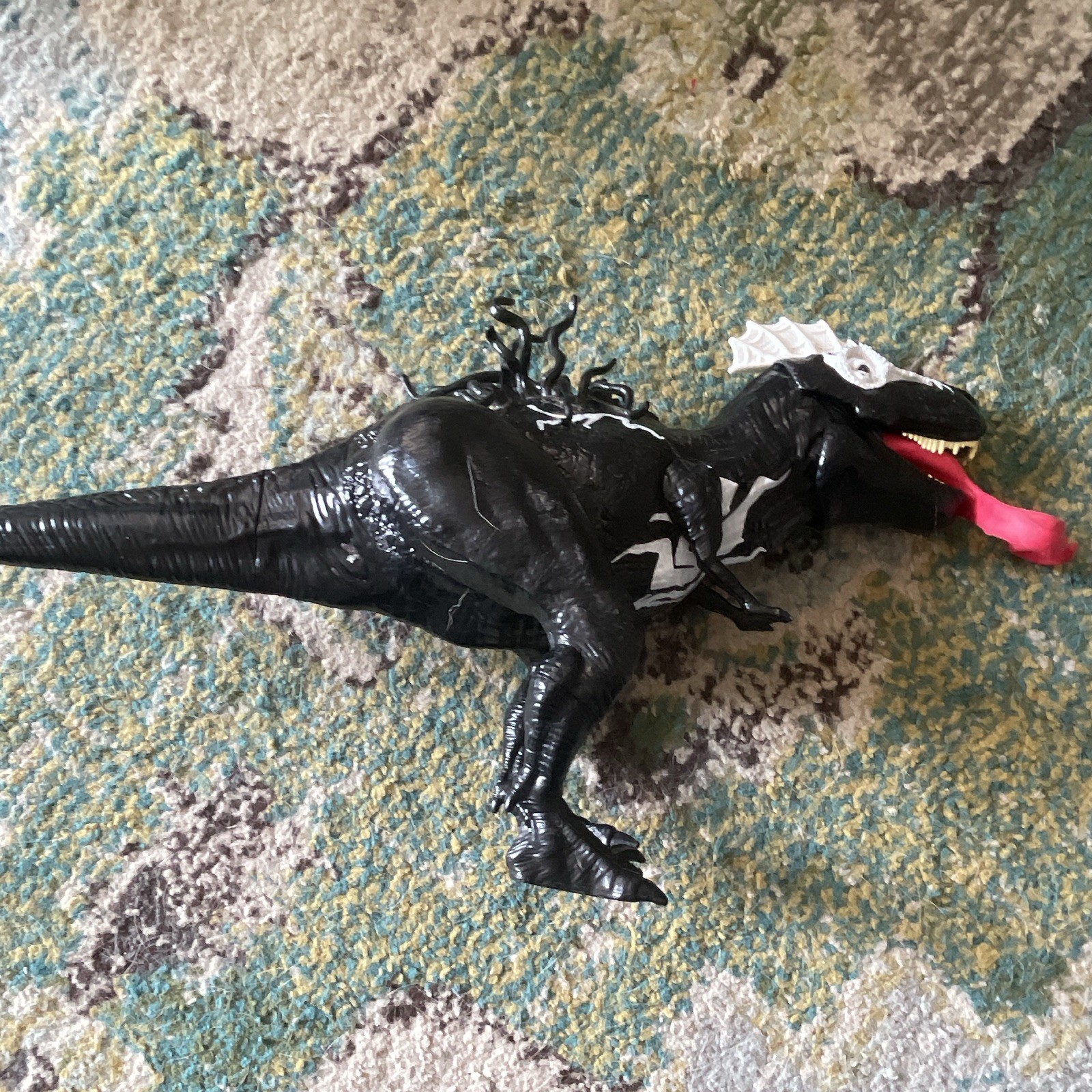 Venom Dinosaur T-Rex Action Figure Plastic Black White w/ Red Tongue