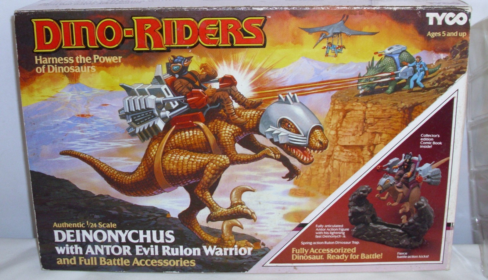 TYCO DINO-RIDERS DEINONYCHUS WITH ANTOR ACTION FIGURE SET BOXED