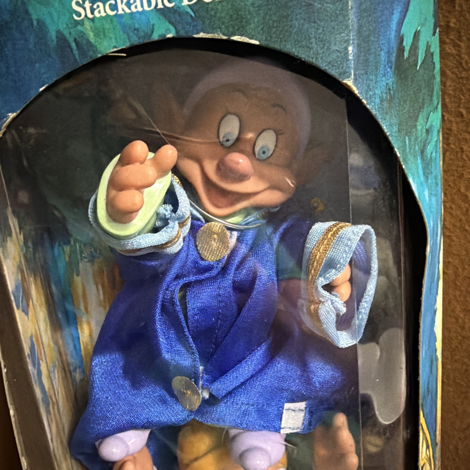 Snow White & The Seven Dwarfs Dopey & Sneezy Stackable Dolls 1992 NOB “read”