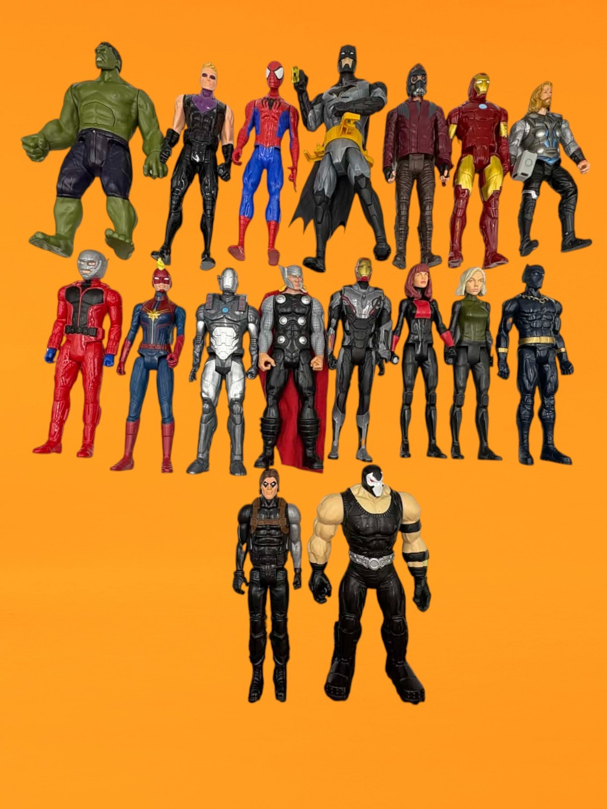 Lot of 17 Action Figures – 12” Superheros With One WWE Wrestler- See Description