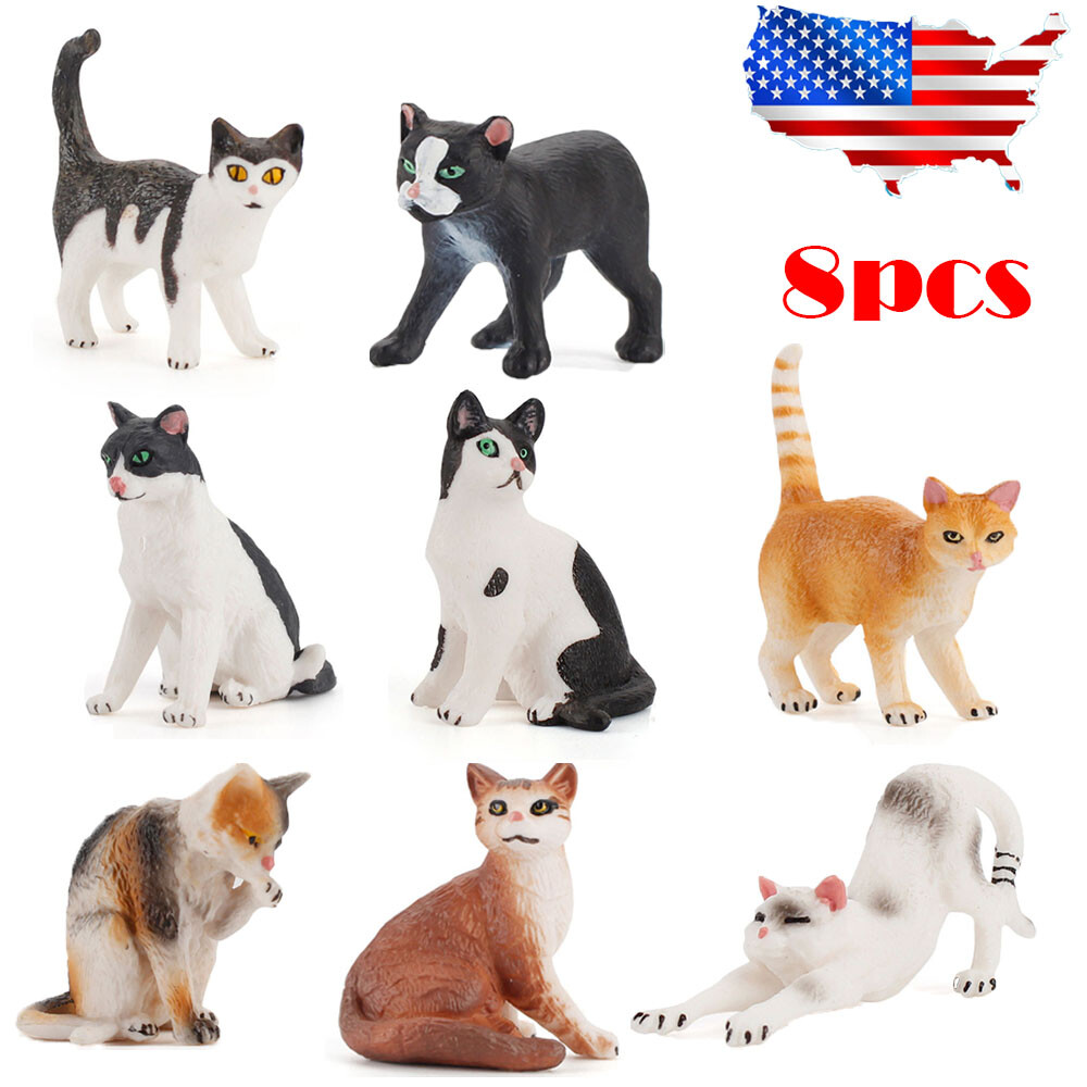 8pcs NEW Cat Figurine Mini Cat Doll Toy Set Kitten Gift Decoration PVC Garage Ki