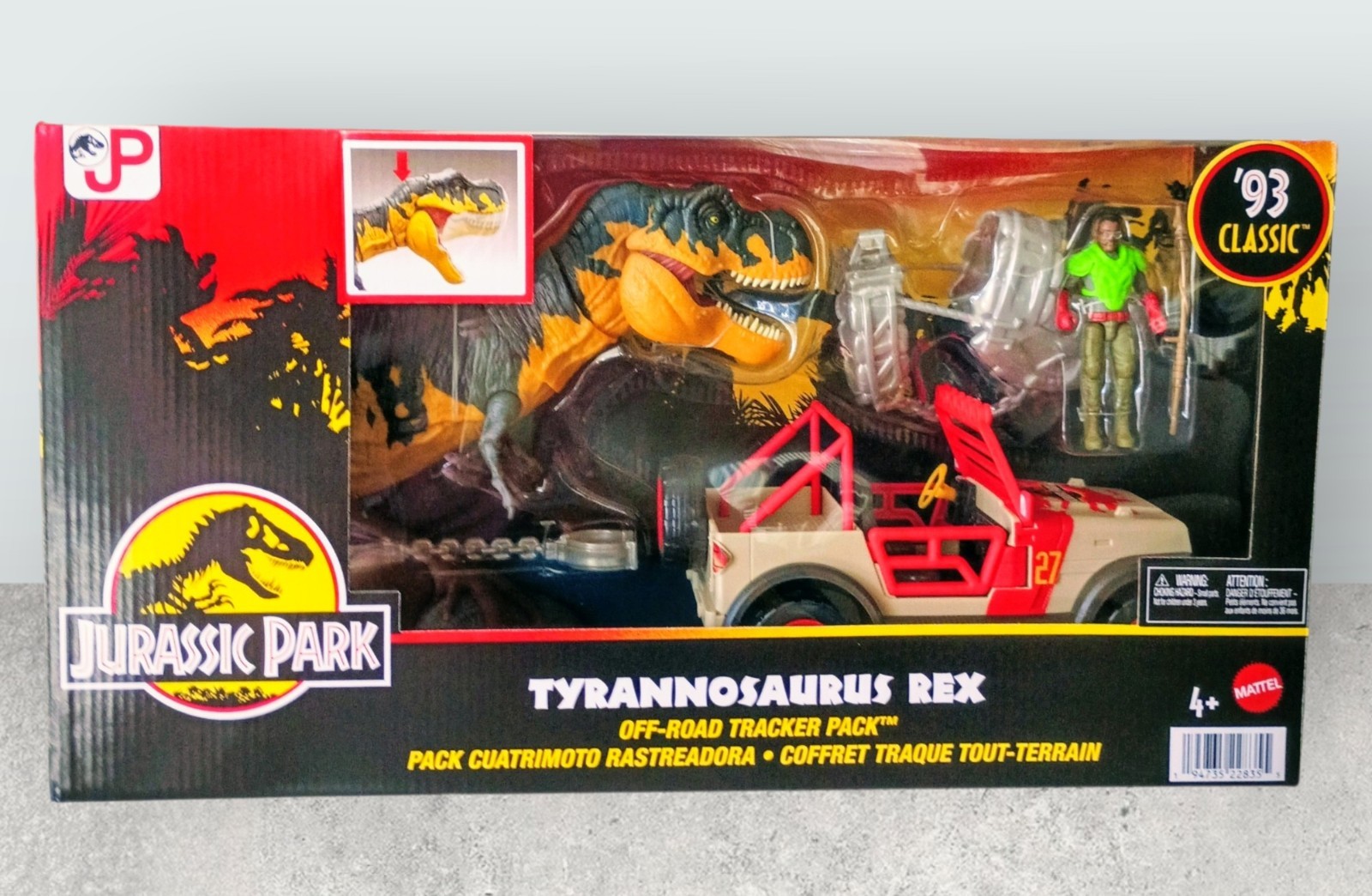 Jurassic Park ’93 Classic T‑Rex Off‑Road Tracker Pack by Mattel – New