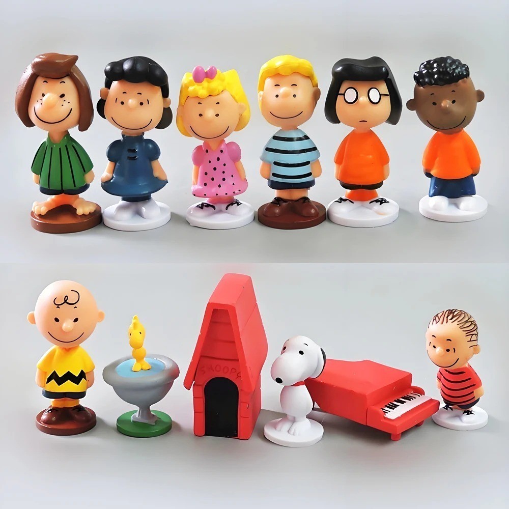 12PCS Peanuts Snoopy Cute PVC Figures Set Cartoon Doll Toys Kids Birthday Gift