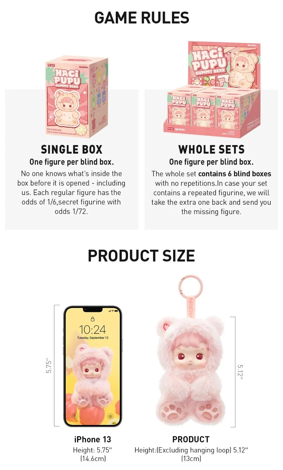 Authentic POP MART-HACIPUPU GUMMY BEAR SERIES-VINYL PLUSH PENDANT BLIND BOX