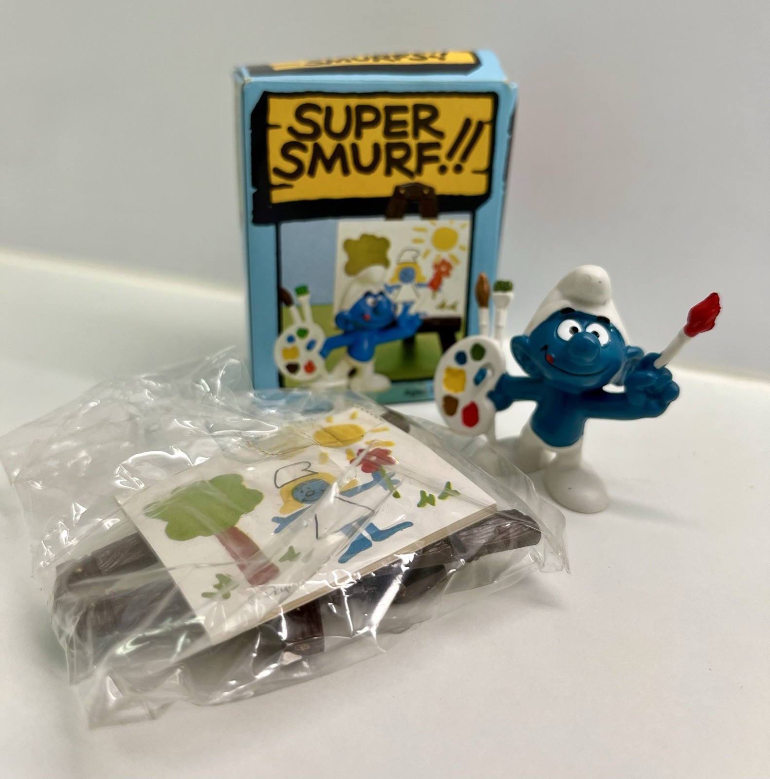 Super Smurf Artist with Pad 6751 Vintage Schleich Peyo Wallace Berrie New NIB