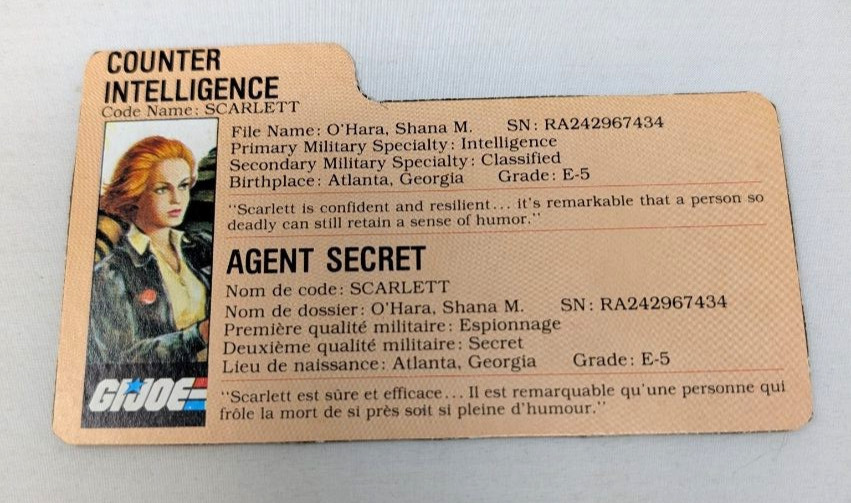 GI JOE ARAH 1983 Scarlett Covergirl error Canadian File Card RARE