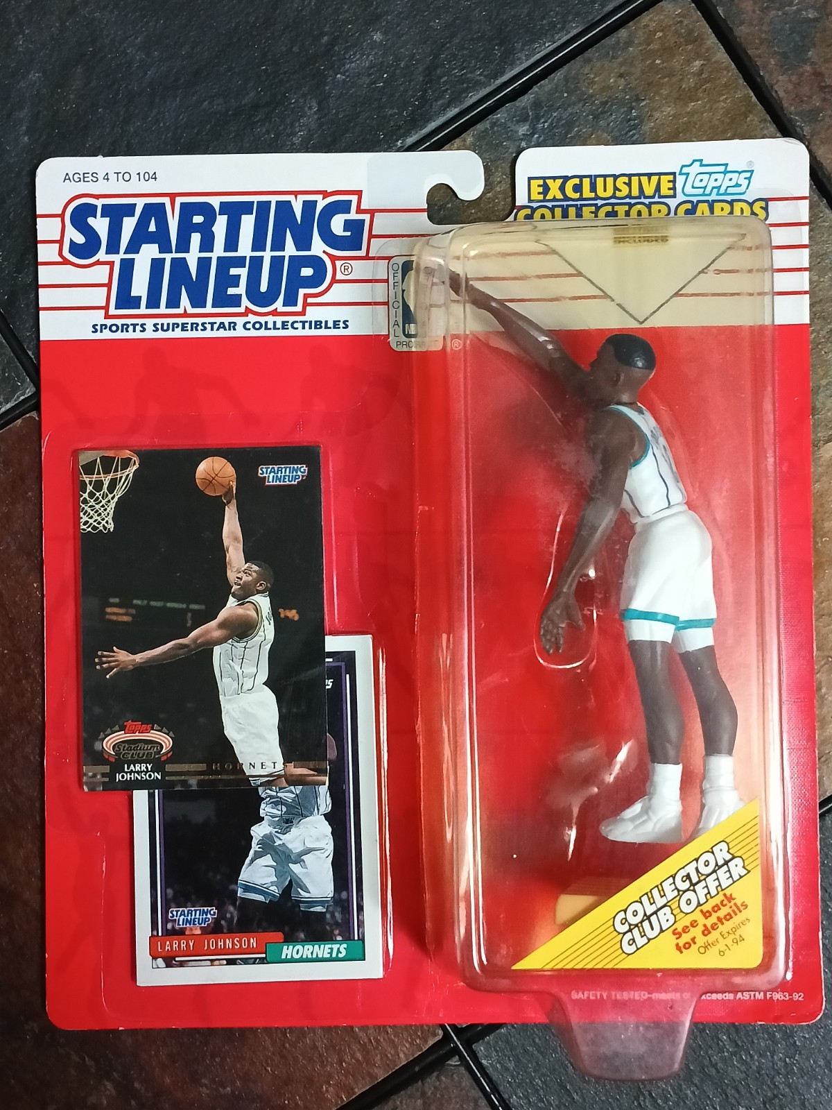 ?1993 Kenner Starting Lineup NBA LARRY JOHNSON Charlotte Hornets Figure+Card