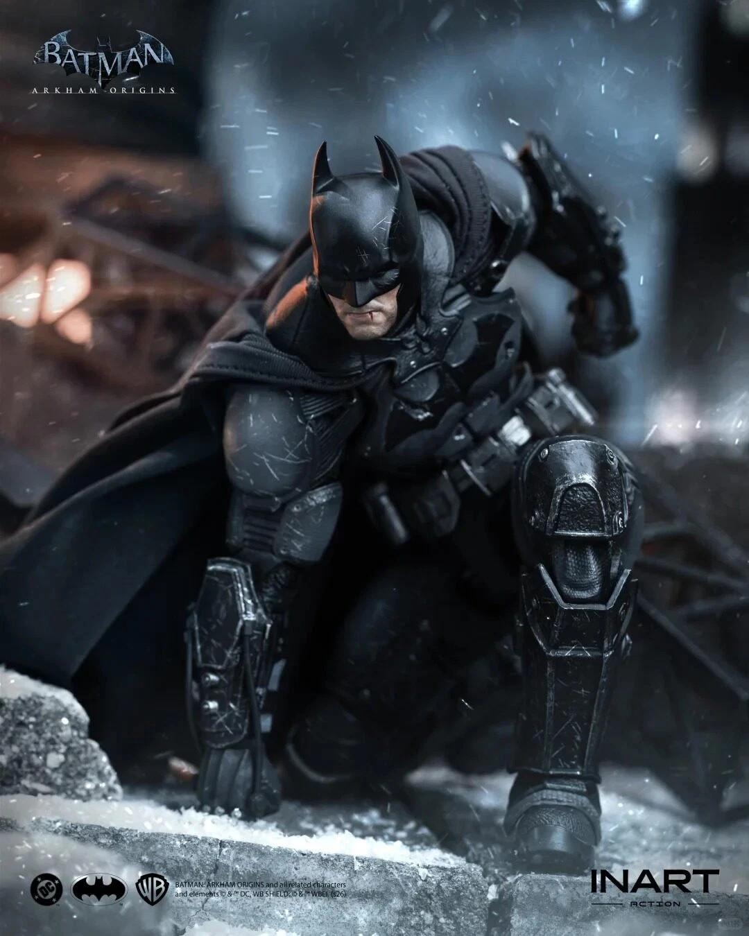 INART Batman Arkham Origins Battle Damaged 1/12 Figure DC Action Figure In Hand