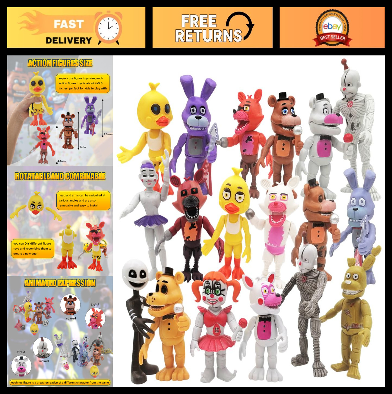 18 Pcs Action Figures Set, Movable Joint Toys, Collectible Dolls for Kids, Color