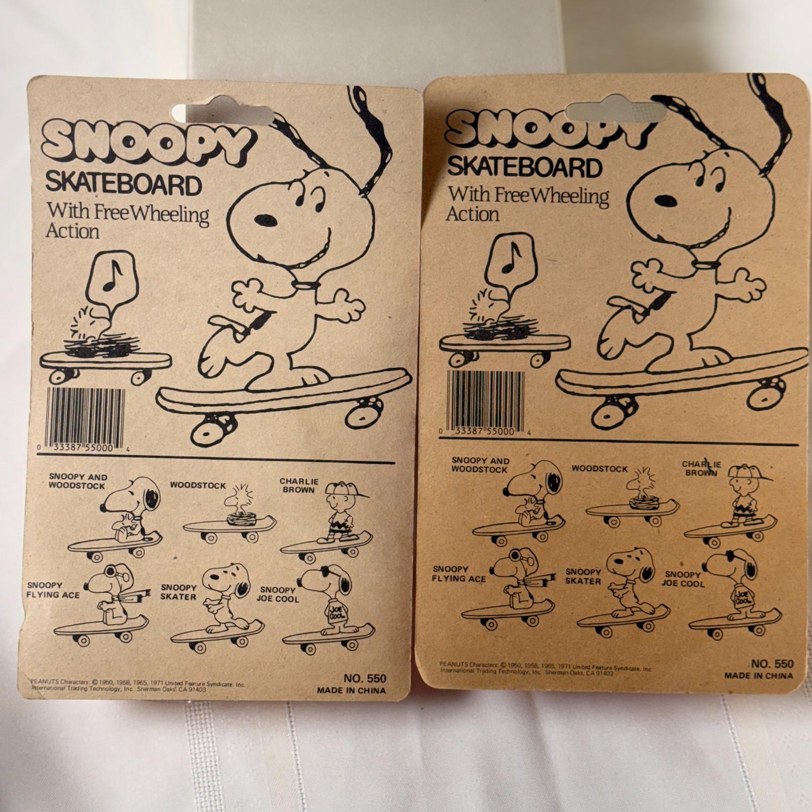LOT of 2 Vintage 1972 SNOOPY Skateboard Figures Charlie Brown Peanuts NOS New