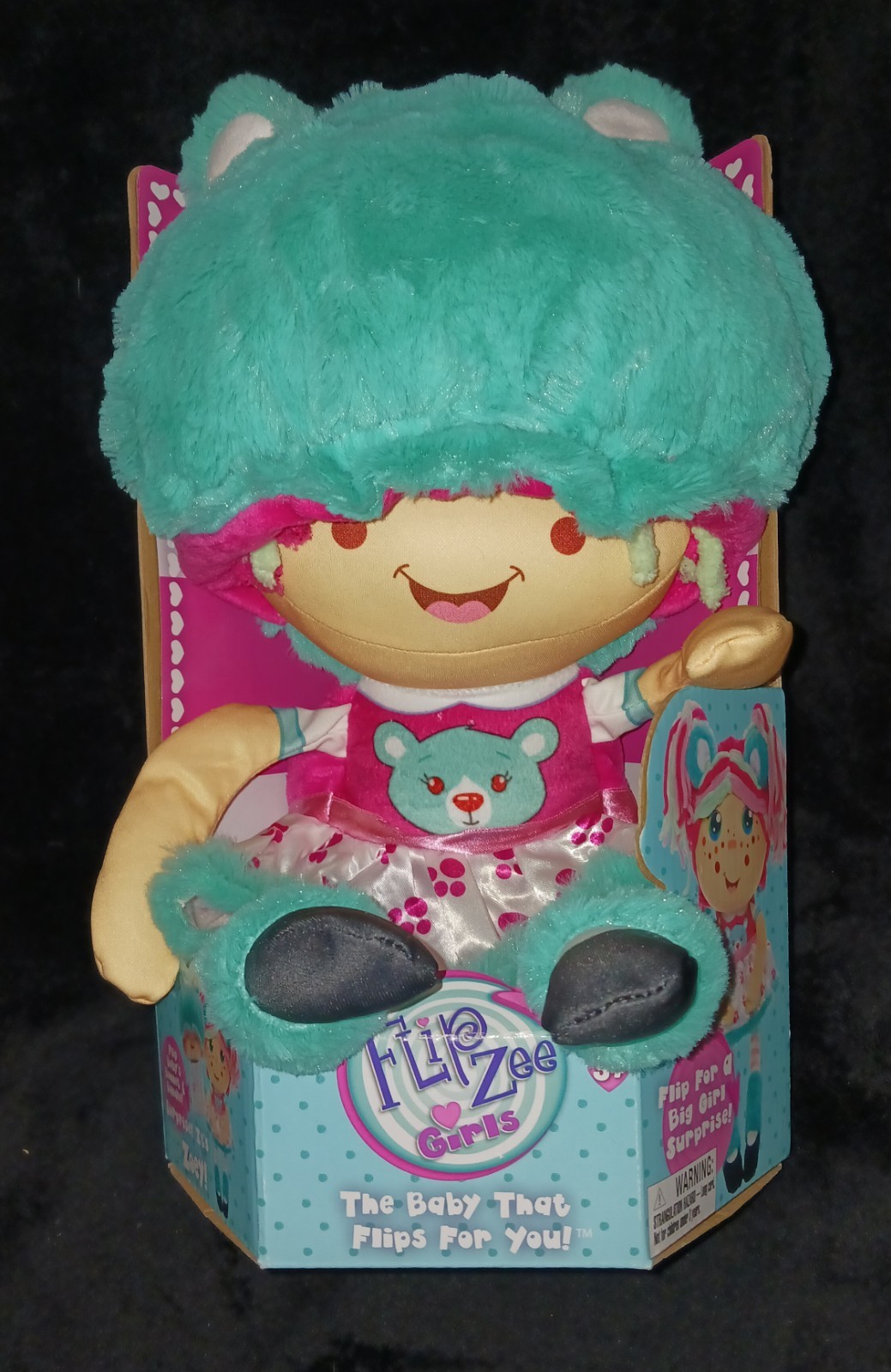 Flip Zee Girls Zoey Snuggly Bear 2-in-1 Plush Doll W/ Bonnet Jay @ Play New