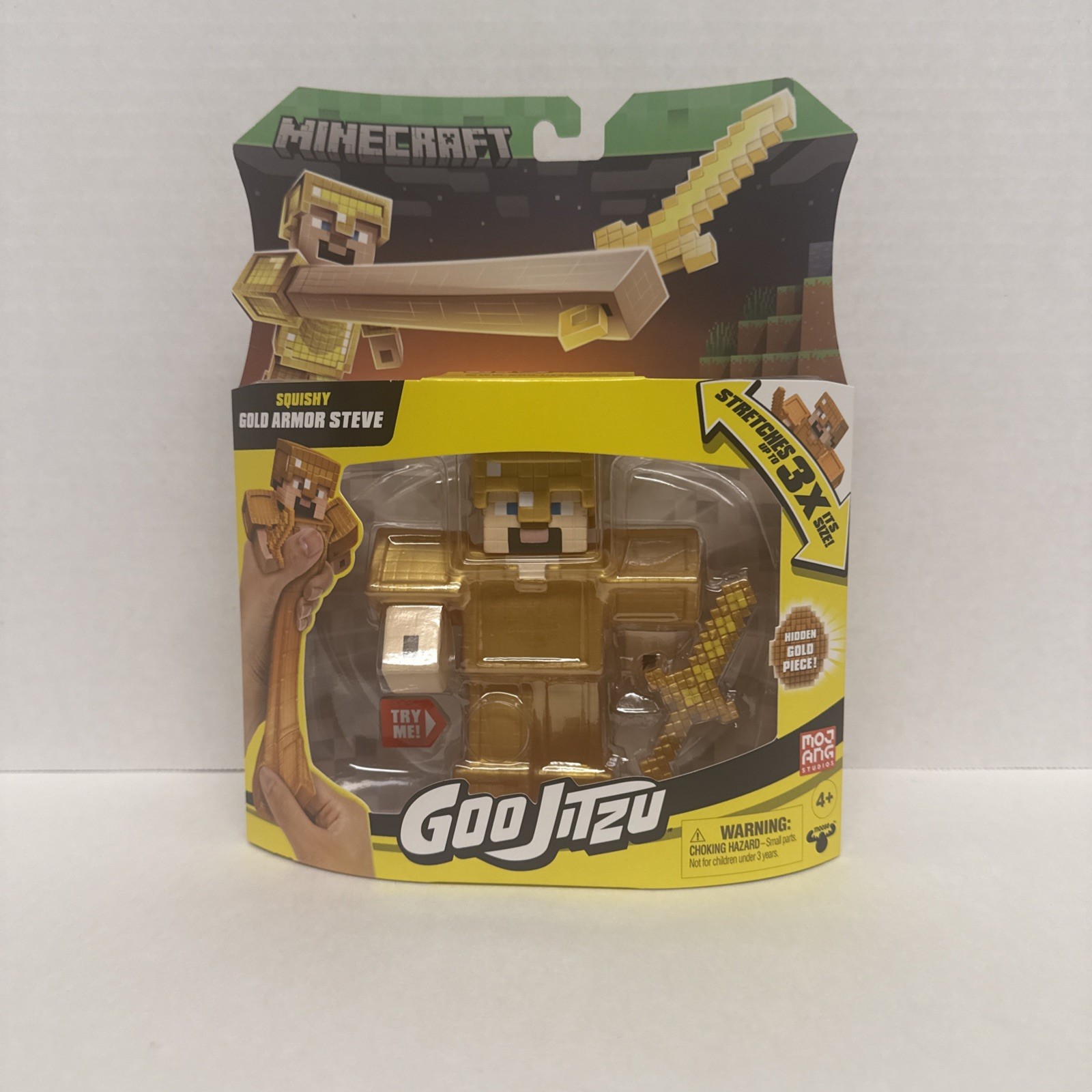 Goo Jit Zu Minecraft Golden Armour Steve Figure Stretch Squishy Toy New Gold