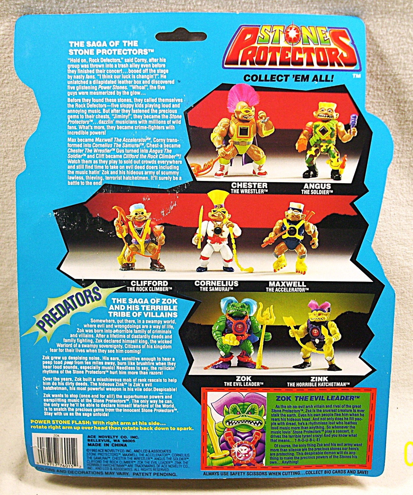 1992 Ace Novelty ☆ Stone Protectors ☆ ZOK ☆ The Evil Leader ☆ Action Figure☆W@W!