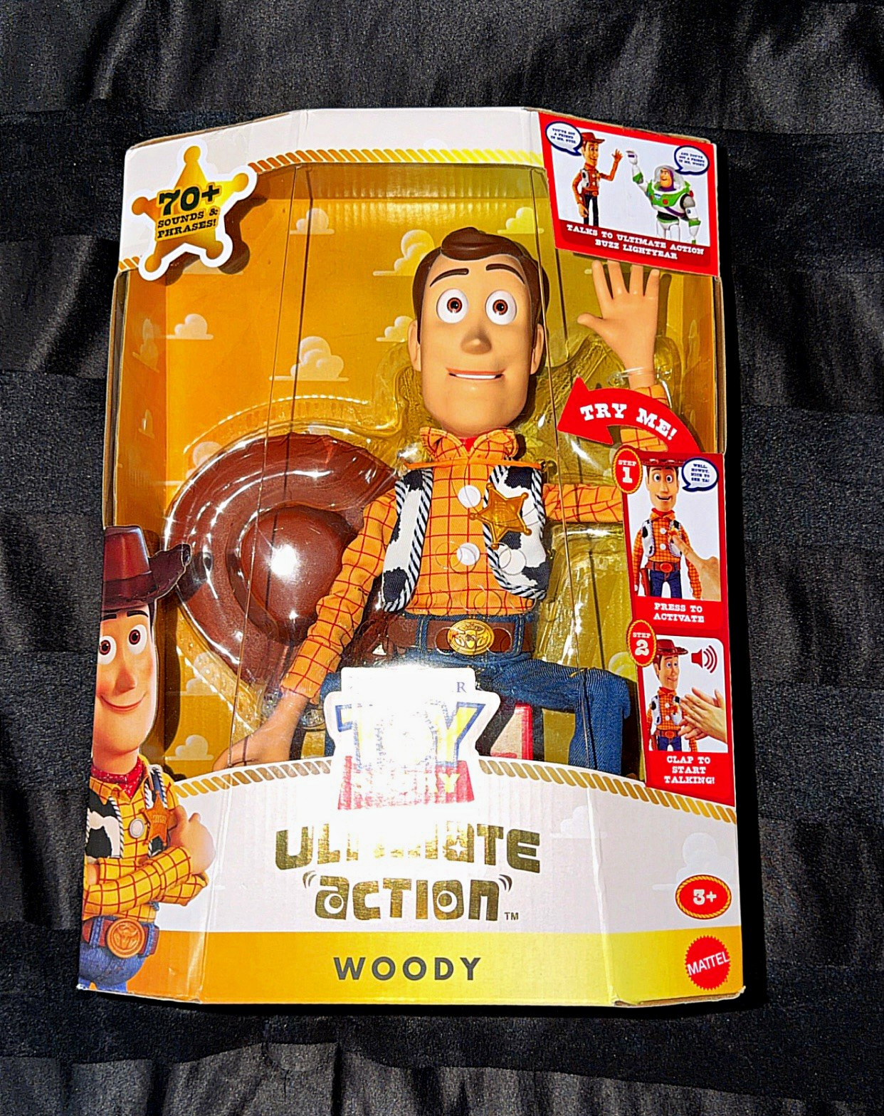 Mattel Ultimate Action Woody Talking Action Figure Toy Story Pixar w/ Hat