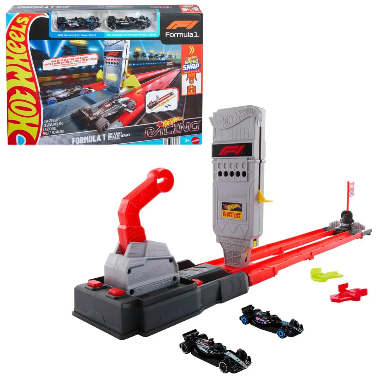 Hot Wheels Racing Formula 1 Grid Start Track Set & 2 Die-Cast F1 Cars in 1:64