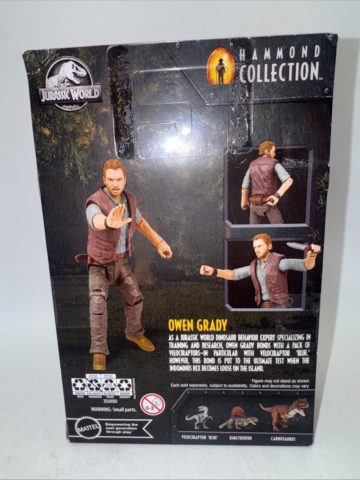 JURASSIC WORLD PARK HAMMOND COLLECTION OWEN GRADY MATTEL Chris Pratt 3 3/4” RARE