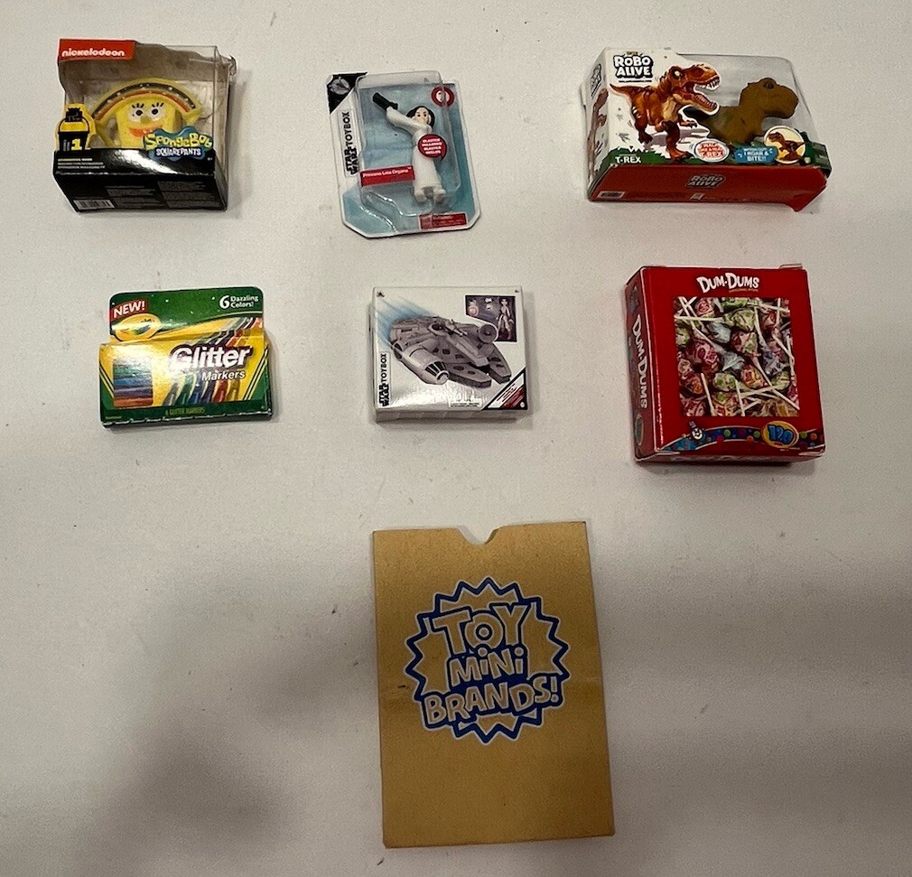 Zuru Mini Brands Mixed Lot Of 7 Items: Star Wars Sponge Bob Crayola Dum Dum Dino