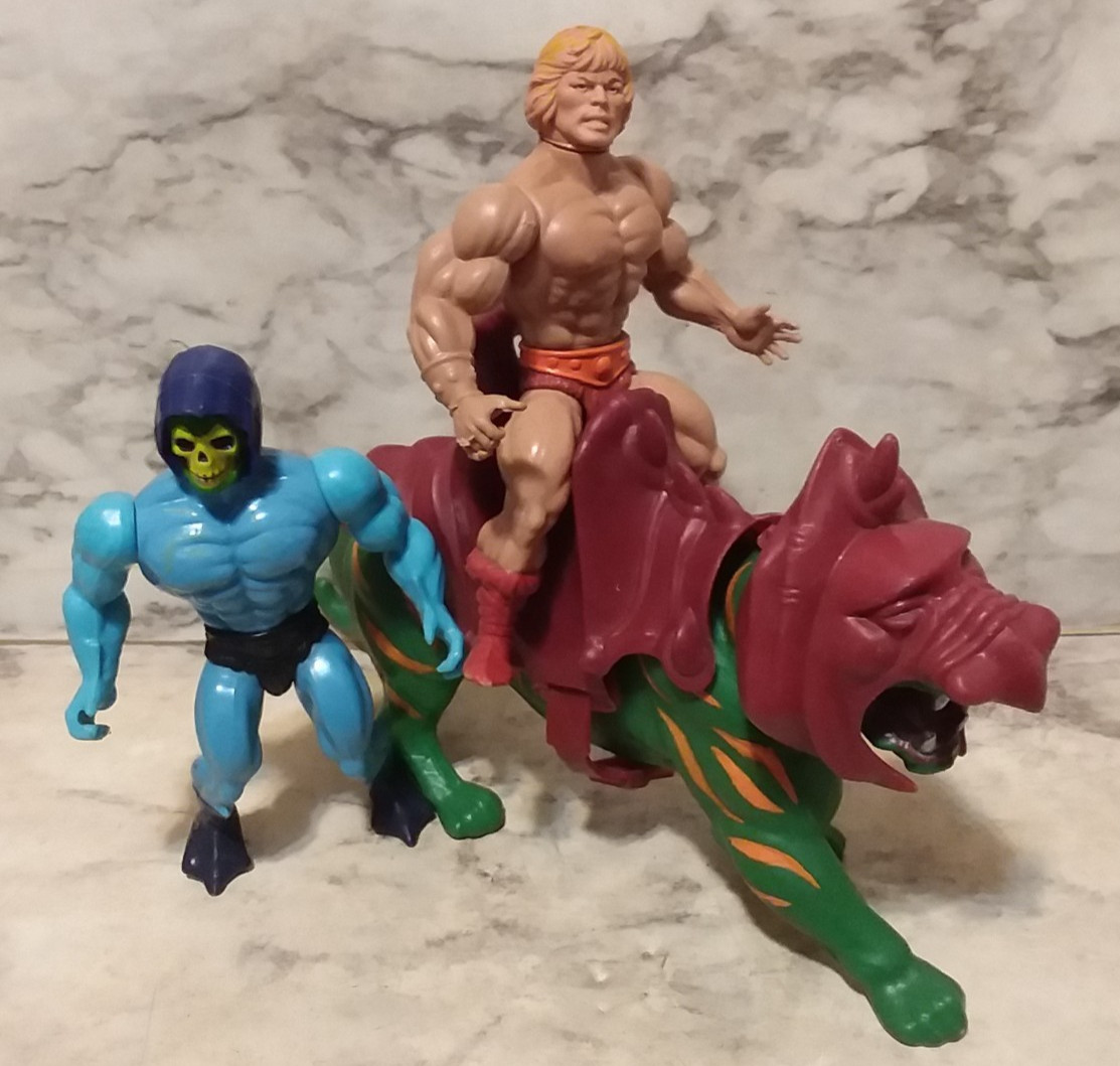 Vntg 1980’s Original Mattel MOTU – HE MAN, SKELETOR & Battle CAT w/ Armor